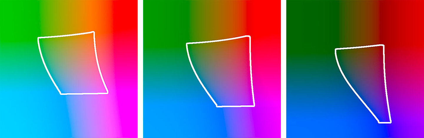 Color Space در روشنایی 66، 50 و 33 درصد (از چپ به راست)